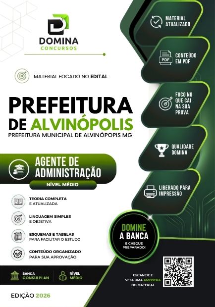 Agente de Administração Alvinópolis MG | Apostila 2026 1 Agente de Administração Alvinópolis MG | Apostila 2026