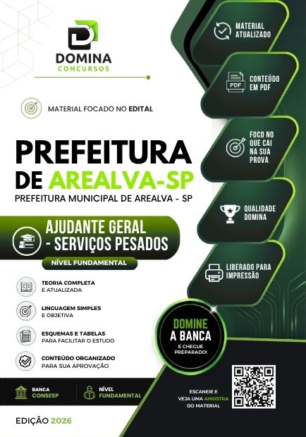 Ajudante Geral Arealva SP | Apostila 2026 1 Ajudante Geral Arealva SP | Apostila 2026