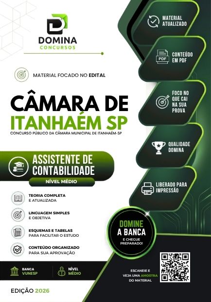 Assistente de Contabilidade Câmara Itanhaém SP | Apostila 2026 1 Assistente de Contabilidade Câmara Itanhaém SP | Apostila 2026