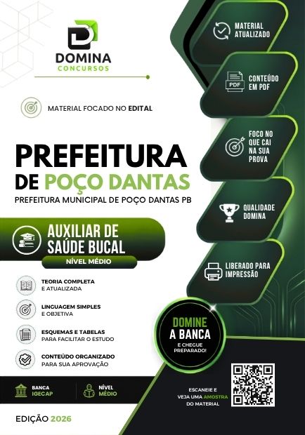 Auxiliar de Saúde Bucal Poço Dantas PB | Apostila 2026 1 Auxiliar de Saúde Bucal Poço Dantas PB | Apostila 2026
