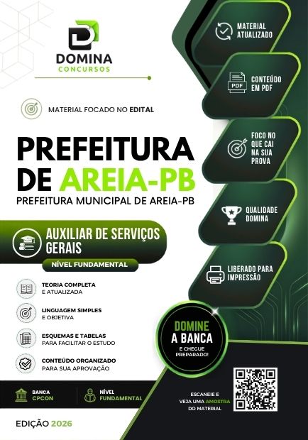 Auxiliar de Serviços Gerais Areia PB | Apostila 2026 1 Auxiliar de Serviços Gerais Areia PB | Apostila 2026
