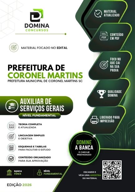 Auxiliar de Serviços Gerais Coronel Martins SC | Apostila 2026 1 Auxiliar de Serviços Gerais Coronel Martins SC | Apostila 2026