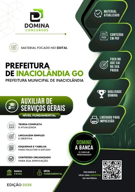 Auxiliar de Serviços Gerais Inaciolândia GO | Apostila 2026 1 Auxiliar de Serviços Gerais Inaciolândia GO | Apostila 2026