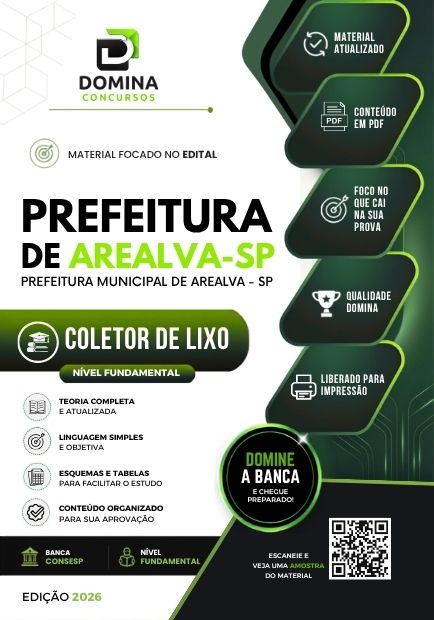 Coletor de Lixo Arealva SP | Apostila 2026 1 Coletor de Lixo Arealva SP | Apostila 2026