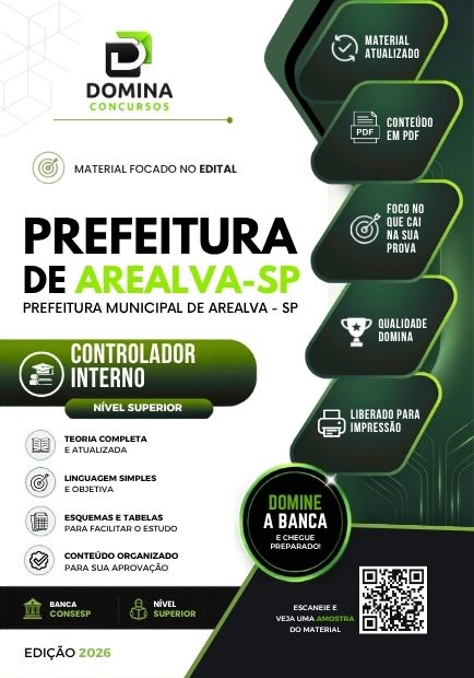 Controlador Interno Arealva SP | Apostila 2026 1 Controlador Interno Arealva SP | Apostila 2026