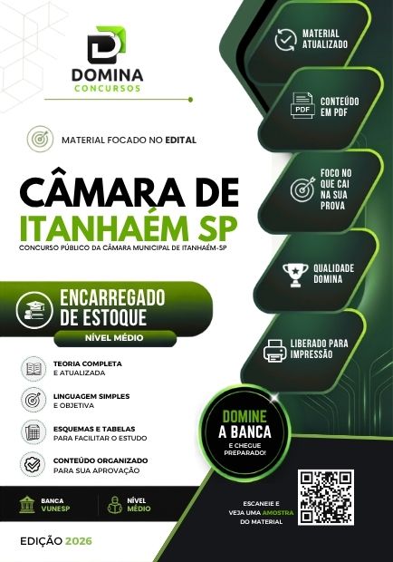 Encarregado de Estoque Câmara Itanhaém SP | Apostila 2026 1 Encarregado de Estoque Câmara Itanhaém SP | Apostila 2026