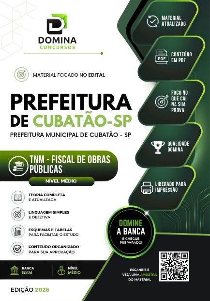 Fiscal de Obras Públicas Cubatão SP | Apostila 2026 1 Fiscal de Obras Públicas Cubatão SP | Apostila 2026