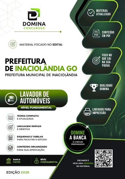 Lavador de Automóveis Inaciolândia GO | Apostila 2026 1 Lavador de Automóveis Inaciolândia GO | Apostila 2026