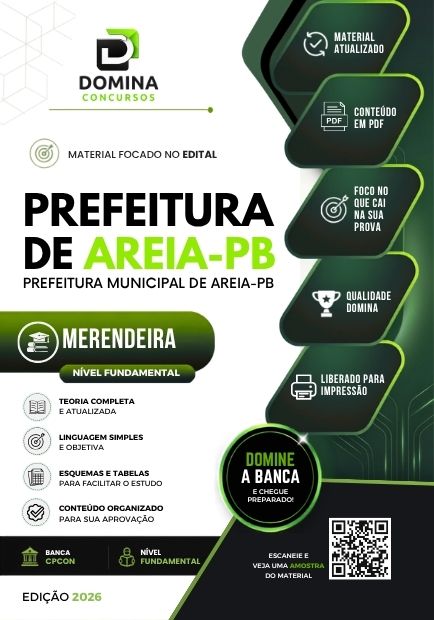 Merendeira Areia PB | Apostila 2026 1 Merendeira Areia PB | Apostila 2026