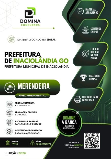 Merendeira Inaciolândia GO | Apostila 2026 1 Merendeira Inaciolândia GO | Apostila 2026