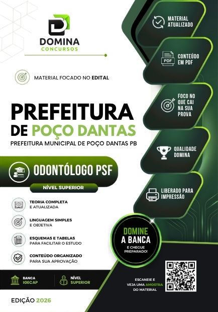 Odontólogo PSF Poço Dantas PB | Apostila 2026 1 Odontólogo PSF Poço Dantas PB | Apostila 2026