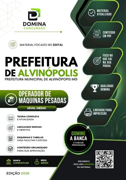 Operador de Máquinas Pesadas Alvinópolis MG | Apostila 2026 1 Operador de Máquinas Pesadas Alvinópolis MG | Apostila 2026