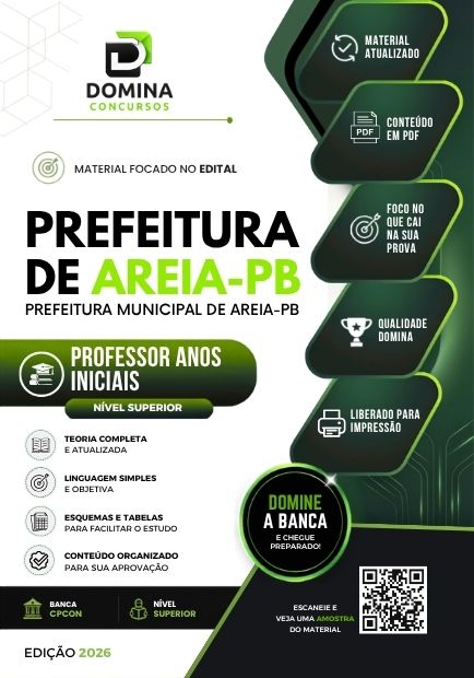 Professor de Anos Iniciais Areia PB | Apostila 2026 1 Professor de Anos Iniciais Areia PB | Apostila 2026