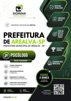Concurso Prefeitura de Arealva – SP: Edital publicado com 9 + CR vagas e até R$ 9.826,50 5 Psicólogo Arealva SP | Apostila 2026